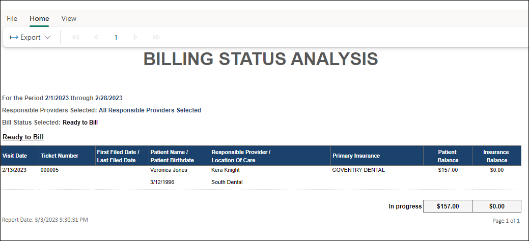 Billing Status Analysis Report example